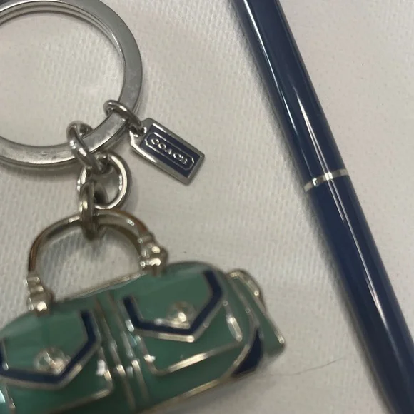 Coach Teal and Navy Enamel Bag Keychain and Black Vintage Coach Pen - Picture 2 of 7